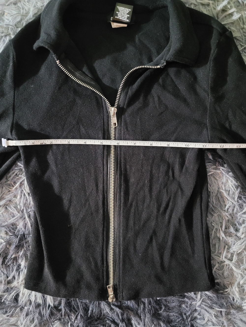 Black zip-up Collared Crop Ribbed Sweater - Picture 4 of 6